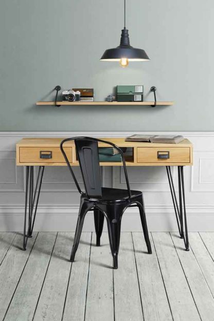 An Image of Felix Industrial Console Table - Solid oak and steel