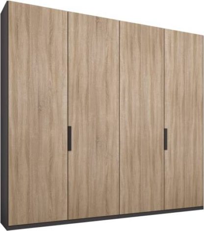 An Image of Caren 4 door 200cm Hinged Wardrobe, Graphite Grey Frame, Oak Doors, Premium Interior