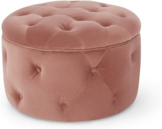 An Image of Hampton Small Round Storage Pouffe, Blush Pink Velvet