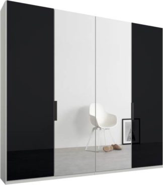 An Image of Caren 4 door 200cm Hinged Wardrobe, White Frame, Basalt Grey Glass & Mirror Doors, Premium Interior
