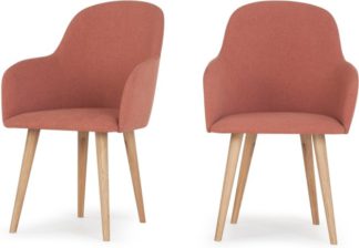An Image of Set of 2 Stig High Back Carver Dining Chairs, Dusk Pink and Oak