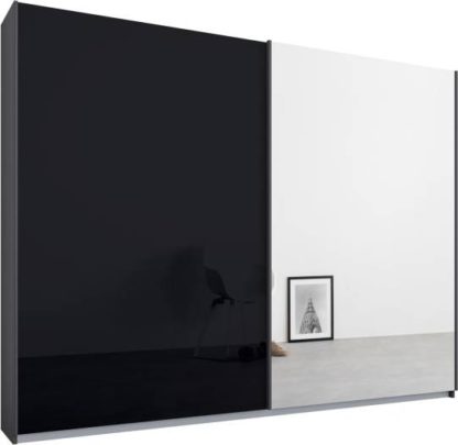 An Image of Malix 2 door 225cm Sliding Wardrobe, Graphite Grey frame,Basalt Grey Glass & Mirror doors, Standard Interior