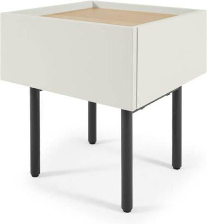 An Image of MADE Essentials Mino Bedside Table, Oak and Ivory White