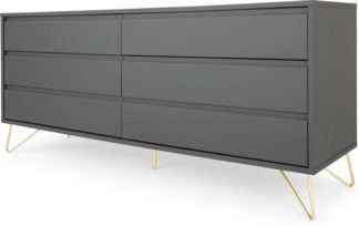 An Image of Elona Wide Chest Of Drawers, Charcoal and Brass