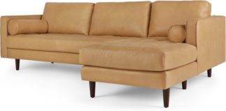 An Image of Scott 4 Seater Right Hand Facing Chaise End Corner Sofa, Chalk Tan Premium Leather