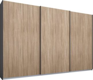 An Image of Malix 3 door 270cm Sliding Wardrobe, Graphite Grey frame,Oak doors , Premium Interior