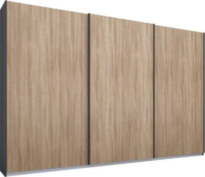 An Image of Malix 3 door 270cm Sliding Wardrobe, Graphite Grey frame,Oak doors, Standard Interior