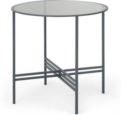 b3d3125a982c99811110712cb377d40280f9229684e321e39892299547ab142f.jpg An Image of MADE Essentials Poppy 4 Seat Round Dining Table, Metal and Smoked Glass