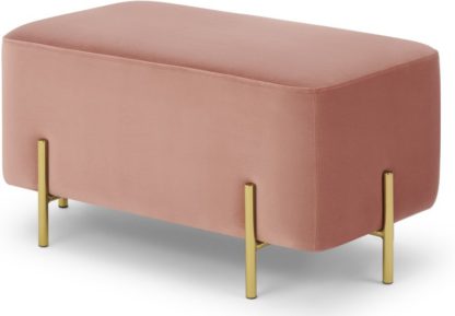 An Image of Eda Rectangle Footstool, Blush Pink Velvet with Brass legs