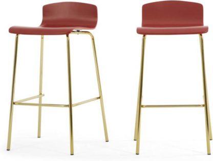 An Image of Set of 2 Syrus Barstools , Rust Red and Brass