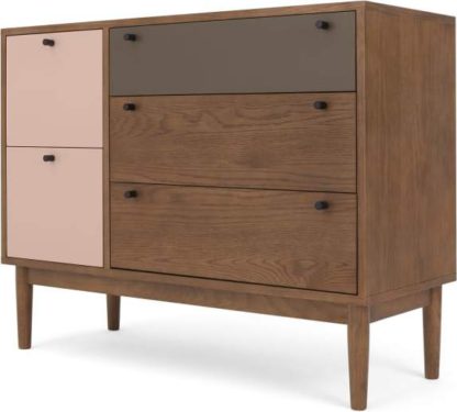 An Image of Campton Multi Chest of Drawers, Dark Stain Oak & Pink