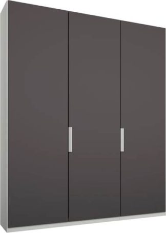 An Image of Caren 3 door 150cm Hinged Wardrobe, White Frame, Matt Graphite Grey Doors, Premium Interior