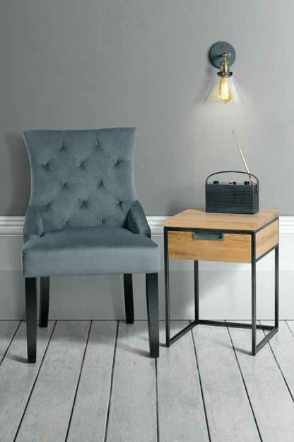 An Image of Qubix Industrial Side Table - Solid oak and steel