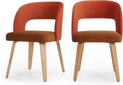 An Image of Set of 2 Enid Dining Chairs, Burnt Orange & Golden Tan Velvet