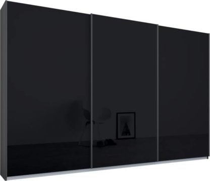 An Image of Malix 3 door 270cm Sliding Wardrobe, Graphite Grey frame,Basalt Grey Glass doors , Premium Interior