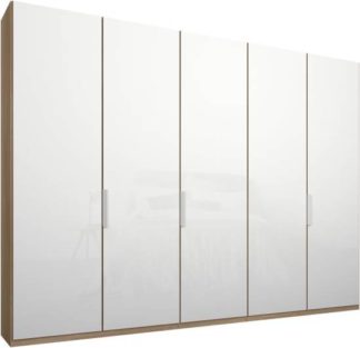 An Image of Caren 5 door 250cm Hinged Wardrobe, Oak Frame, White Glass Doors, Classic Interior