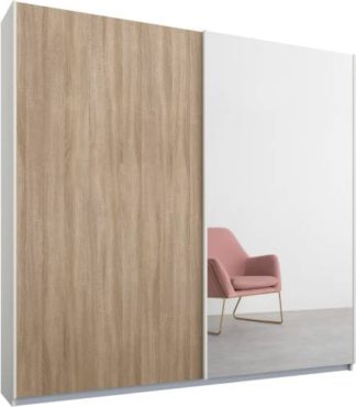 An Image of Malix 2 door 181cm Sliding Wardrobe, White frame,Oak & Mirror doors , Premium Interior