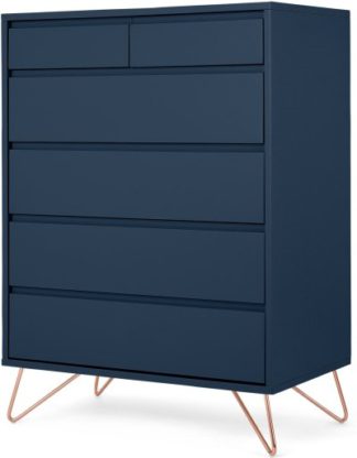 An Image of Elona Tall Multi Chest of Drawers, Blue & Copper Legs