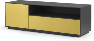 An Image of Jena Media Unit, Grey Mango Wood and Brushed Brass