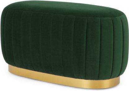 An Image of Adie Oblong Brass Base Pouffe, Pine Green Velvet