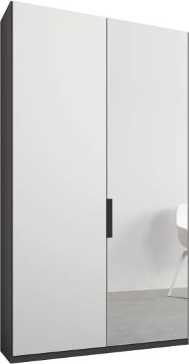 An Image of Caren 2 door 100cm Hinged Wardrobe, Graphite Grey Frame, Matt White & Mirror Doors, Classic Interior