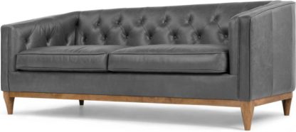 An Image of Rogers 3 Seater Sofa, Oxford Grey Premium Leather