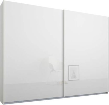 An Image of Malix 2 door 225cm Sliding Wardrobe, White frame,White Glass doors , Premium Interior