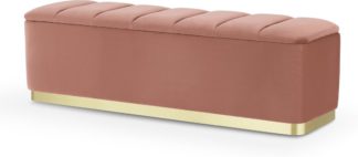 An Image of Verna Ottoman Bench, Blush Pink Velvet & Brass