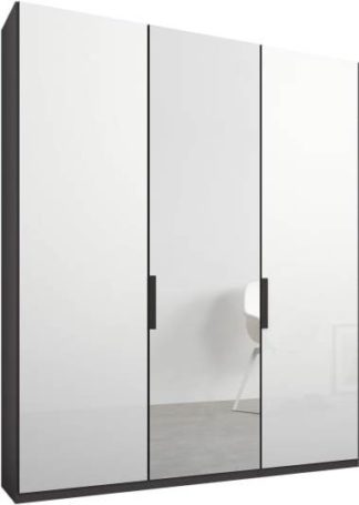 An Image of Caren 3 door 150cm Hinged Wardrobe, Graphite Grey Frame, White Glass & Mirror Doors, Classic Interior