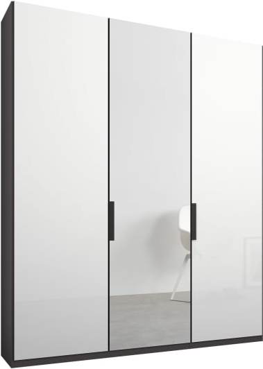 An Image of Caren 3 door 150cm Hinged Wardrobe, Graphite Grey Frame, White Glass & Mirror Doors, Premium Interior