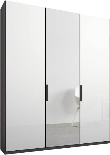 bc7bc94742a4fd829de0e7b28f6fb968bf677bf988273d936ac60bad4d0fc772.jpg An Image of Caren 3 door 150cm Hinged Wardrobe, Graphite Grey Frame, White Glass & Mirror Doors, Standard Interior