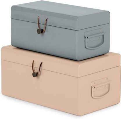 An Image of Daven Small Set of 2 Metal Storage Trunks, Pink and Grey