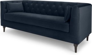 An Image of Flynn 3 Seat Sofa, Sapphire Blue Velvet