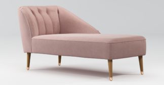 An Image of Custom MADE Margot Right Hand Facing Chaise, Pink Cotton Velvet, Light Wood Copper Leg