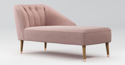 An Image of Custom MADE Margot Right Hand Facing Chaise, Pink Cotton Velvet, Light Wood Copper Leg