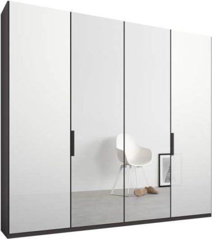 An Image of Caren 4 door 200cm Hinged Wardrobe, Graphite Grey Frame, White Glass & Mirror Doors, Classic Interior