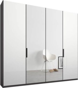 An Image of Caren 4 door 200cm Hinged Wardrobe, Graphite Grey Frame, White Glass & Mirror Doors, Premium Interior