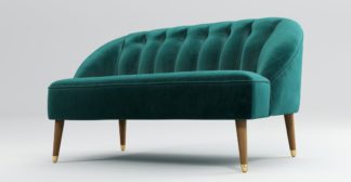 An Image of Custom MADE Margot 2 Seater Sofa, Peacock Blue Velvet with Light Wood Brass Leg