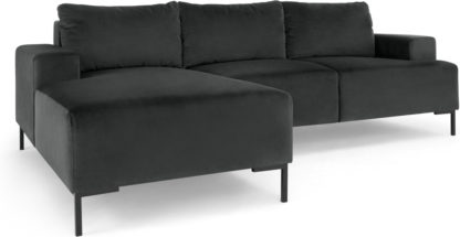 An Image of Frederik 3 Seater Left Hand Facing Compact Corner Chaise End Sofa, Midnight Grey Velvet