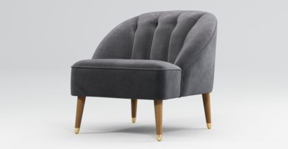 An Image of Custom MADE Margot Armchair, Pewter Grey Velvet, Light Wood Brass Leg