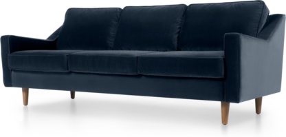 bfdcda4c0db8a97cd89329ca4fd9d2b658c5db5bff9dd5b2b379e19c8e421a69.jpg An Image of Dallas 3 Seater Sofa, Navy Cotton Velvet