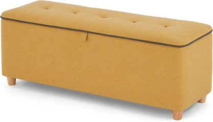 An Image of Burcot Upholstered Storage Bench, Yellow with Contrast Grey Piping