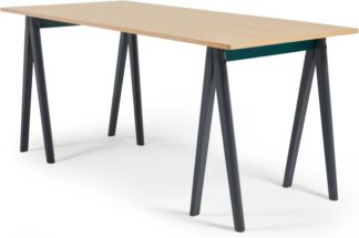 An Image of MADE Essentials Hurst Trestle Large Rectangular Dining Table, Oak and Grey