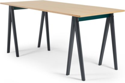 c0fe308aae5ecfe104fb4036a516dd14dbfc5411236a44ef5f868b252844f37e.jpg An Image of MADE Essentials Hurst Trestle Large Rectangular Dining Table, Oak and Grey