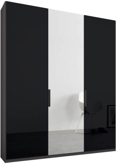 An Image of Caren 3 door 150cm Hinged Wardrobe, Graphite Grey Frame, Basalt Grey Glass & Mirror Doors, Classic Interior