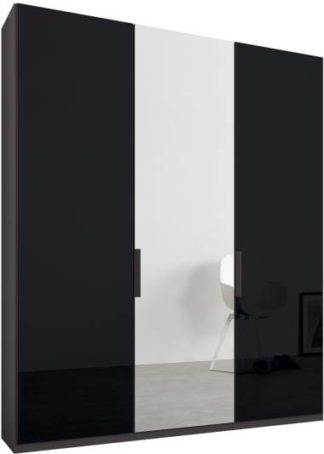 An Image of Caren 3 door 150cm Hinged Wardrobe, Graphite Grey Frame, Basalt Grey Glass & Mirror Doors, Premium Interior