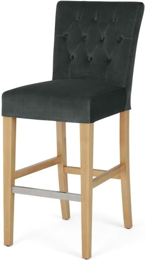 An Image of Flynn Bar Stool, Midnight Grey Velvet and Birch