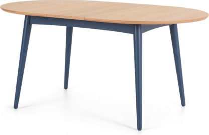 An Image of Deauville 4-6 Seat Oval Extending Dining Table, Oak and Slate Blue