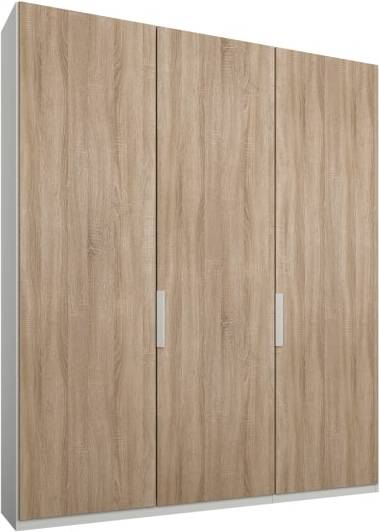 An Image of Caren 3 door 150cm Hinged Wardrobe, White Frame, Oak Doors, Classic Interior