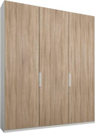 An Image of Caren 3 door 150cm Hinged Wardrobe, White Frame, Oak Doors, Standard Interior